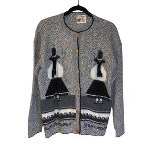 Baby Alpaca Women's 3D Sweater Cardigan Size M Peruvian Intarsia Cozy Girl